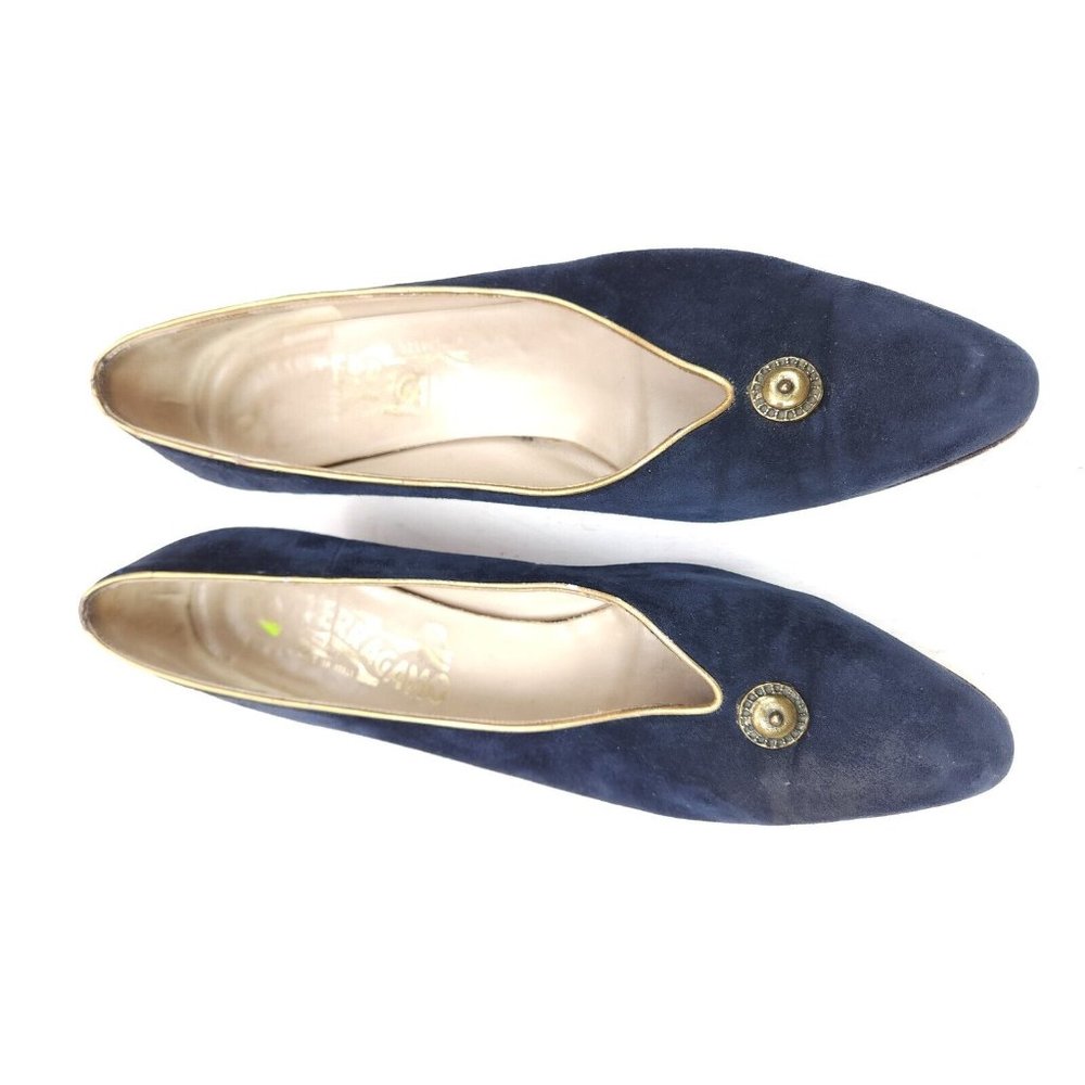 Salvatore Ferragamo Made in Italy Blue Suede Slip On 2" Heel Pumps Shoes 10 AA - Picture 6 of 11
